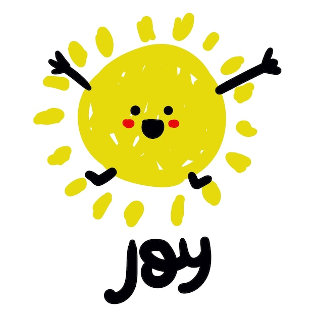 Vector color vector illustration of joy the sun with emotions in the style of doodles and sketches a big