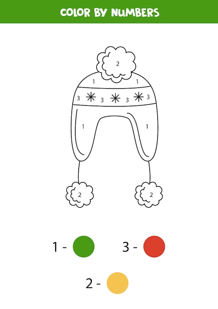 Color winter hat by numbers Worksheet for kids