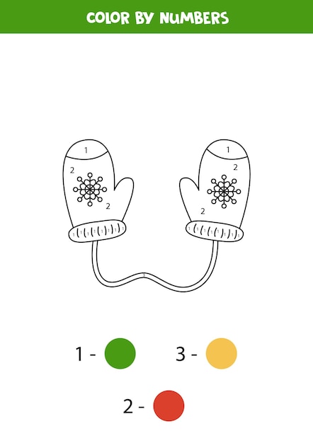 Color winter mittens by numbers Worksheet for kids