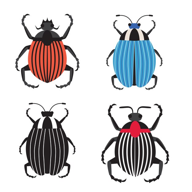 Vector colorado potato beetle icons in flat design