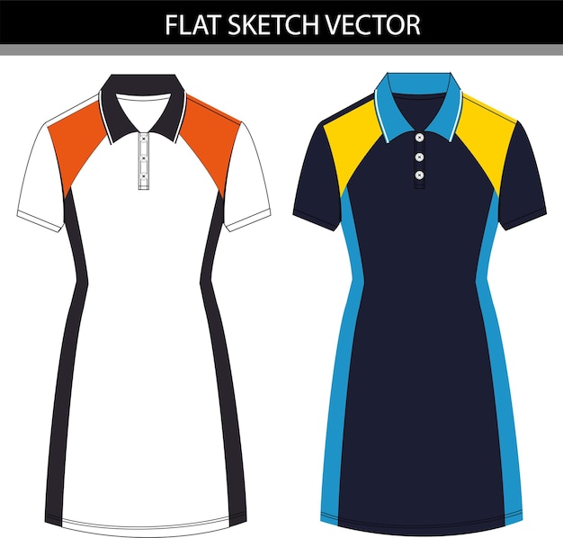 Colorblock polo dress flat sketch vector file