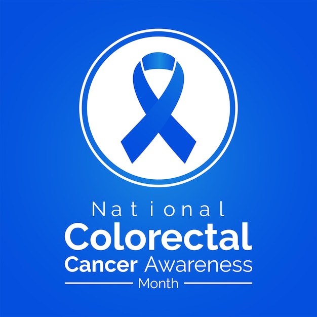 Colorectal Cancer awareness month is March Banner poster card background design with blue ribbon