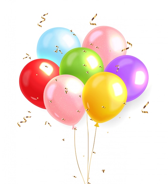 Colored balloons set realistic, helium balloon, birthday background, celebration card, festive , isolated  illustration