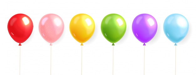 Colored balloons set realistic, helium balloon, birthday background, celebration card, festive , isolated  illustration