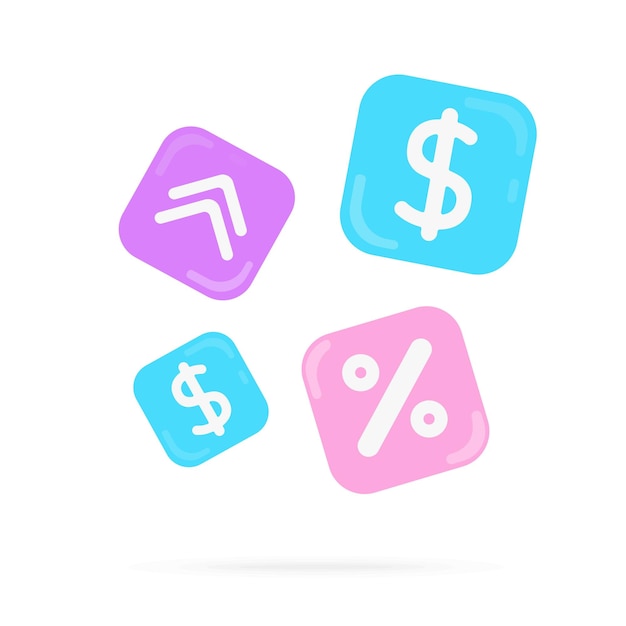 Colored bubbles with dollar percent arrow up icons