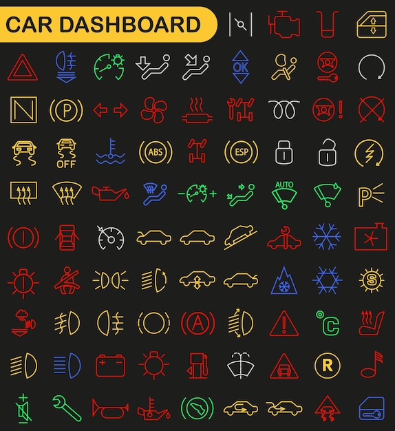 Colored car dashboard icons Car control panel interface Dashboard icons