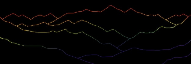 Vector colored curved lines on a black background imitation of mountain ranges vector design minimalism