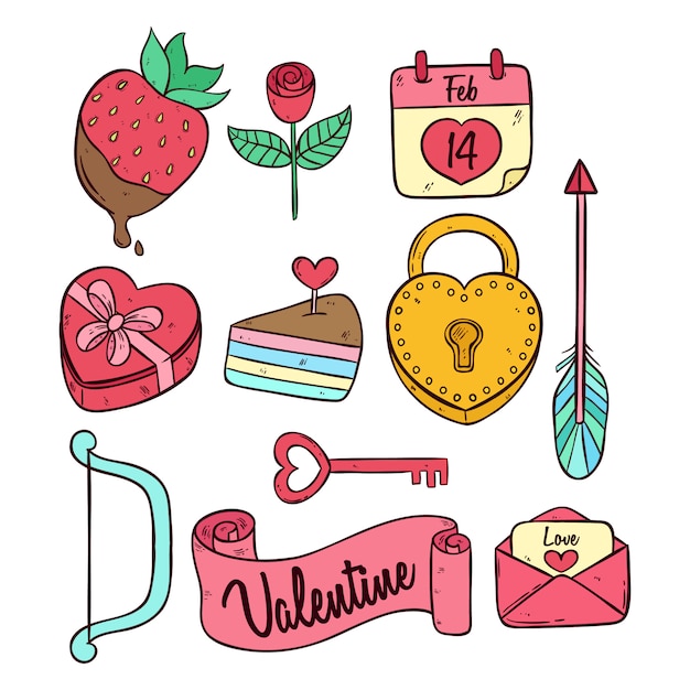 colored doodle valentine cute icons collection