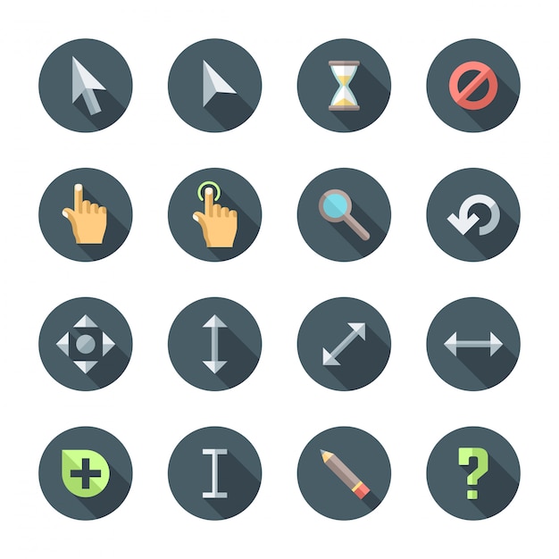 Colored flat style various cursors icons set