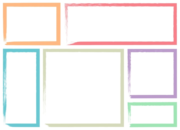 Colored grunge square brush Rectangular frame Vector set