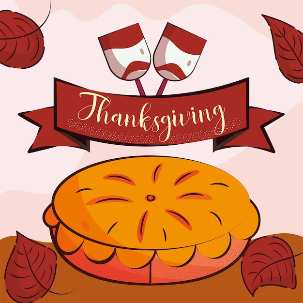 Colored happy thanksgiving day poster with an autumn pie Vector