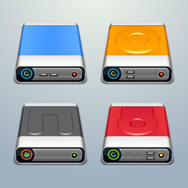 colored hard drive icon set