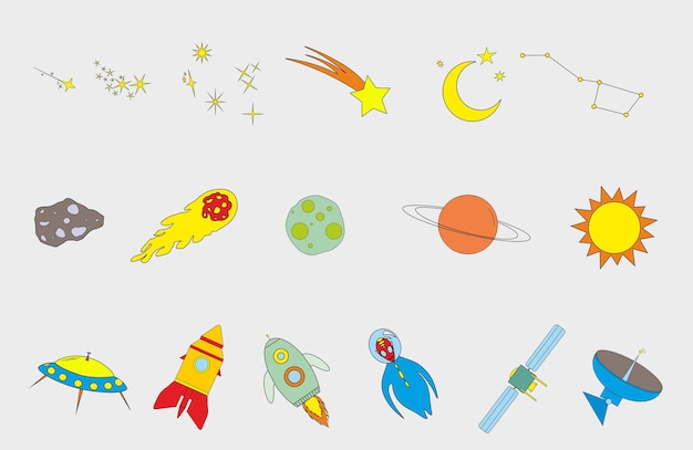 Colored icons of outer space Template Stock Illustration Astronomy Vector Line Icon Template