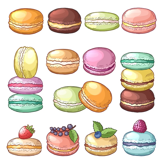 Vector colored illustrations of delicious macaroons