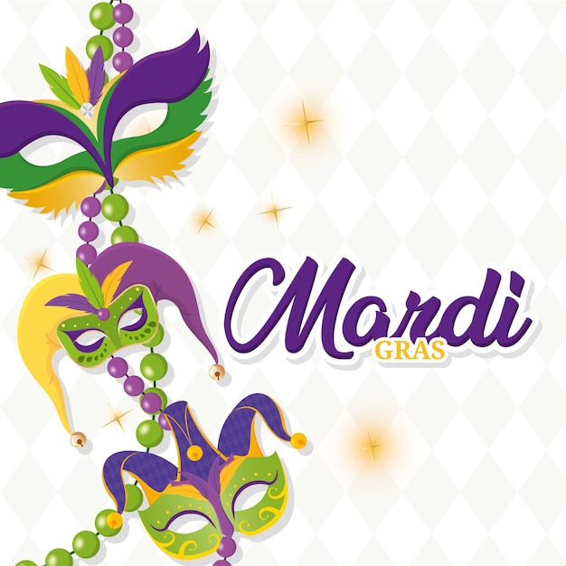 Colored mardi gras poster with different masks Vector illustration