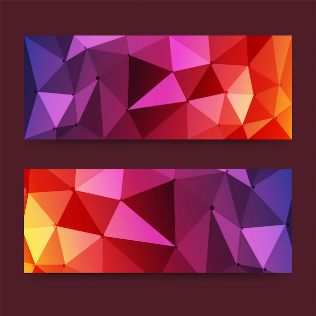  Colored modern pixel banners or headers set with triangles, low-poly concept. Vector banners ready for your text or design. 