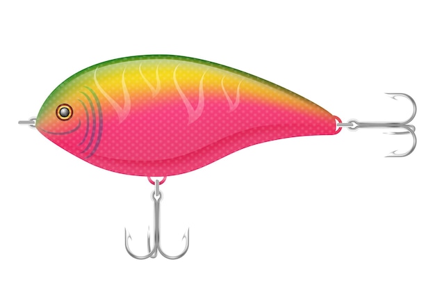 Colored plastic wobbler with a triple hook for catching fish vector illustration