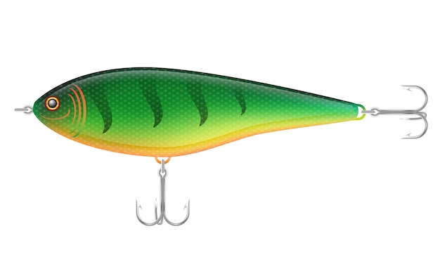 Colored plastic wobbler with a triple hook for catching fish vector illustration