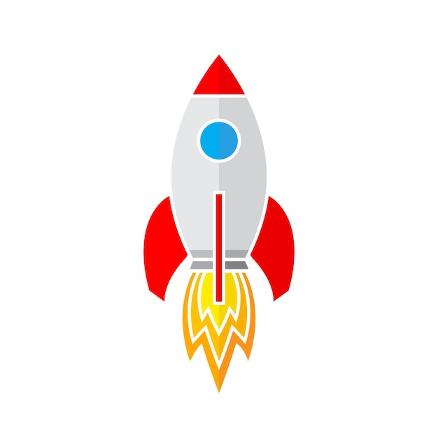 Colored rocket ship icon in flat design. Simple spaceship icon isolated on white background. Vector illustration.