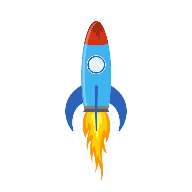 Colored rocket ship icon in flat design. Simple spaceship icon isolated on white background. Vector illustration.