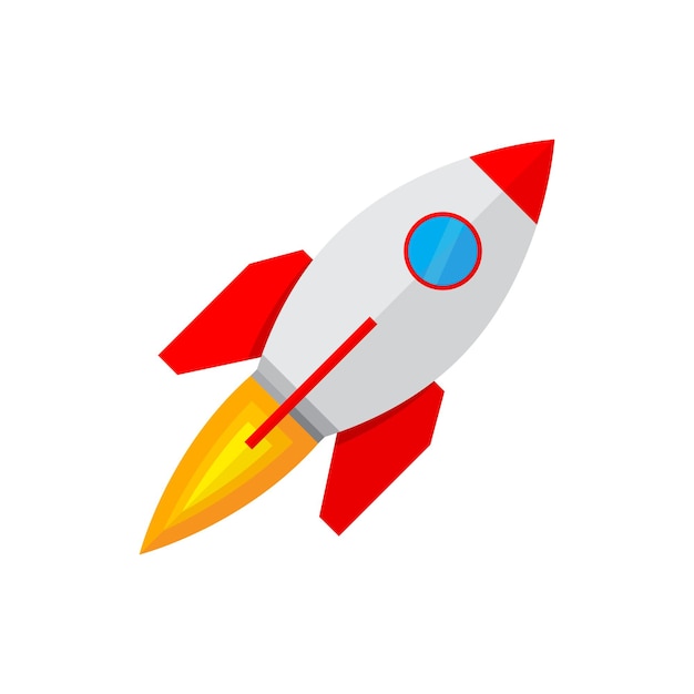 Colored rocket ship icon in flat design. Simple spaceship icon isolated on white background. Vector illustration.