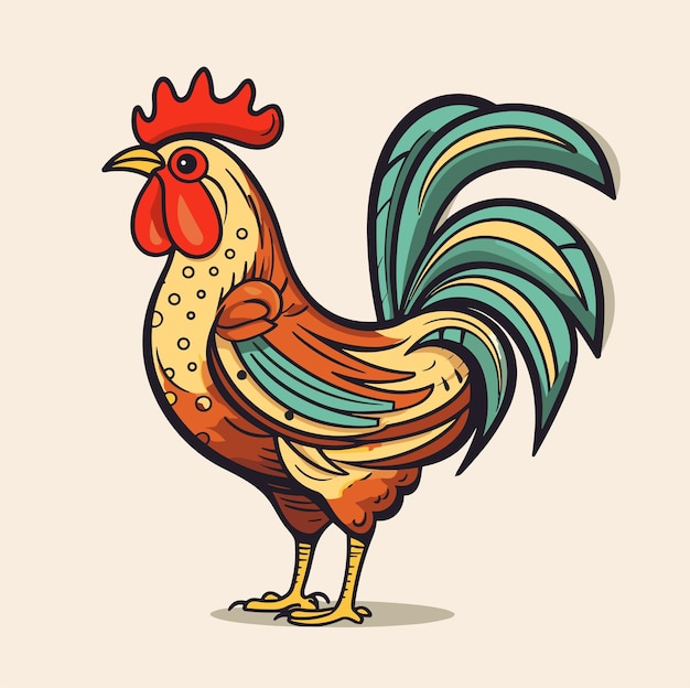 A colored Rooster Vector illustration cock A bright colorful rooster as icon logo template design