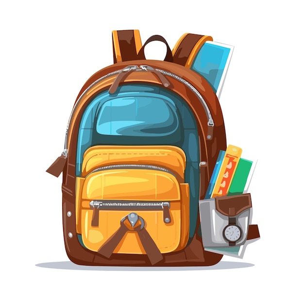 colored school backpack education and study back to school Cartoon Style