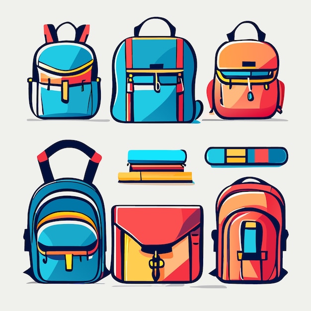 Colored school backpacks set education and study back to school schoolbag luggage rucksack