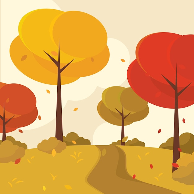 Colored seasonal autumn landscape scenario Vector illustration