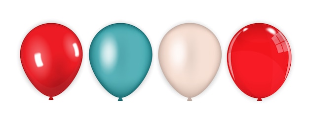 Colored set of red, blue, pink balloons isolated