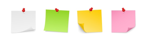 Colored sticky notes paper with push pin Blank paper sheets for note