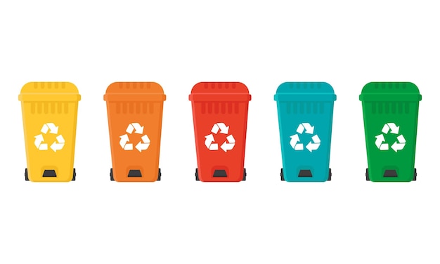 Colored waste recycling bins