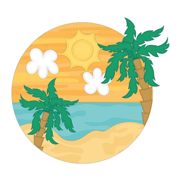 Colored watercolor beach landscape with palm trees Vector