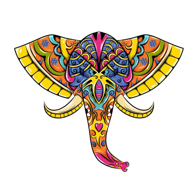 The colored zentangle of the head elephant