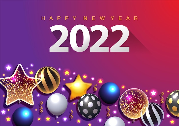 Colorful 2022 New Year vector illustration bright on a dark blue background text Happy New Year