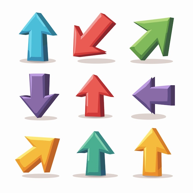 Vector colorful 3d arrows pointing in various directions on a white background