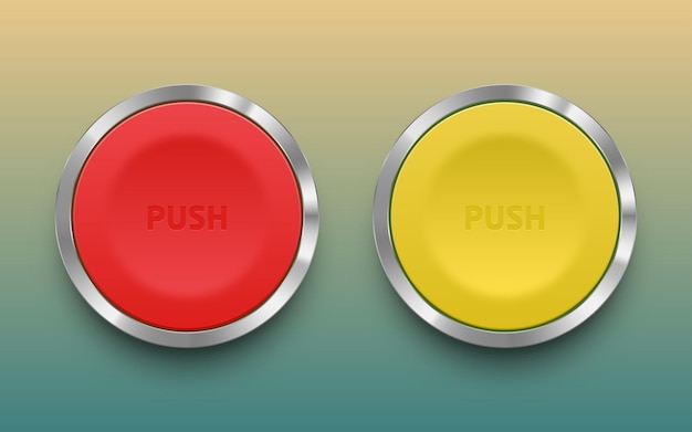 Colorful 3d vector illustrator Rubber buttons Set with chrome frame for website or apps