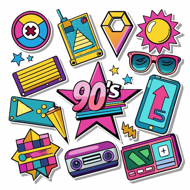 Colorful 90s icons with a retro style