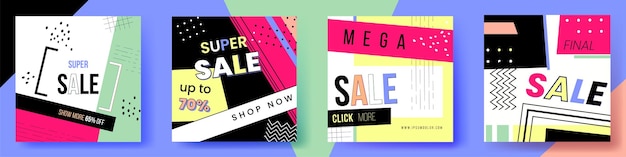 Colorful abstract big sale post collection Template design for special offers advertisementEps 10