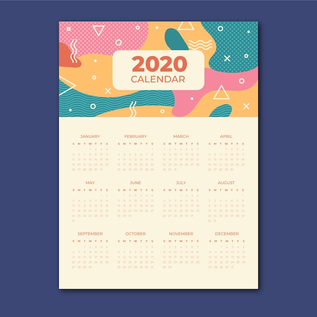 Colorful abstract calendar template with geometry shape's. Calendar template 2020.