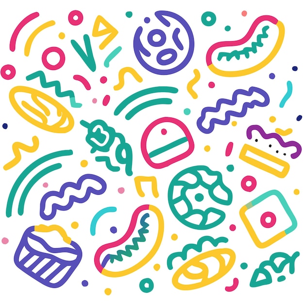 Vector colorful abstract doodle pattern with geometric shapes