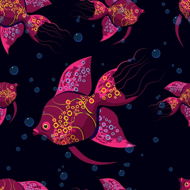 Colorful abstract fish Vector seamless pattern