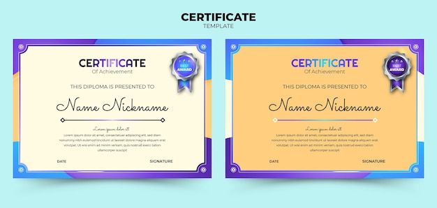 Colorful abstract gradient background set certificate template