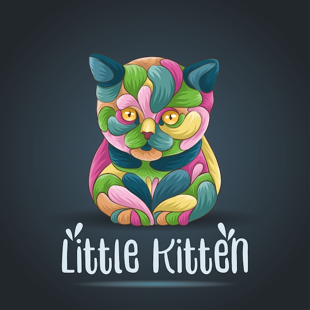 Colorful abstract illustration style of cute little kitten.