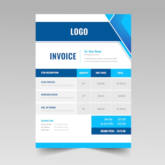 Colorful abstract invoice design template  