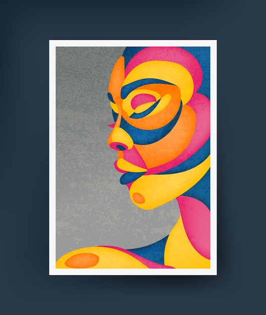 Colorful abstract portrait of a girl. Wall poster, cover, leaflet. Vector.