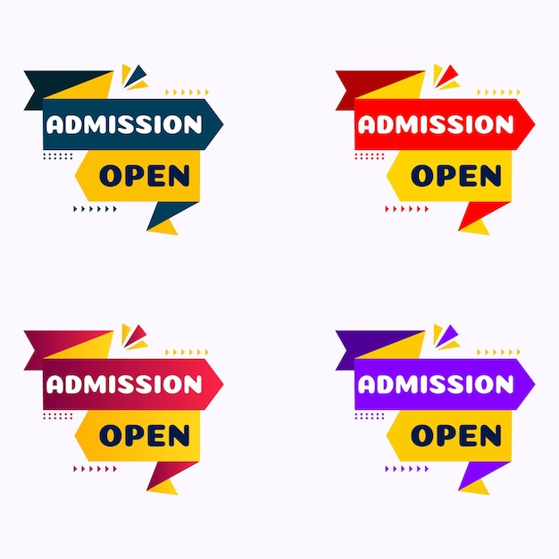 colorful admission open banner vector set