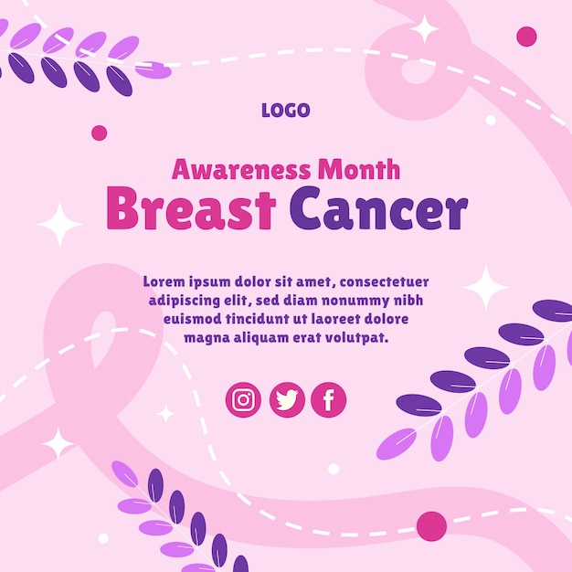 colorful adorable breast cancer awareness banner flyer social media post template