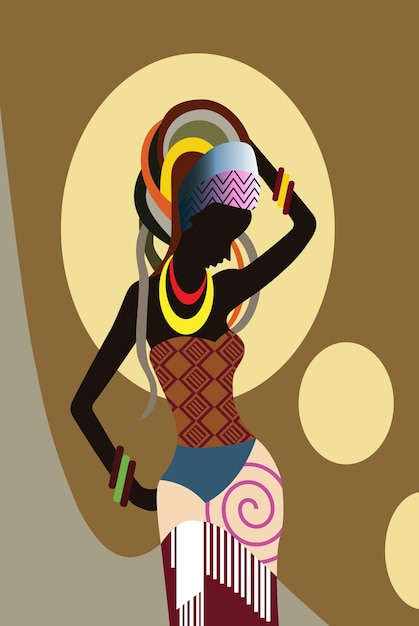 Vector colorful african girls in ethnic patterned clothes canvastraditional african concept