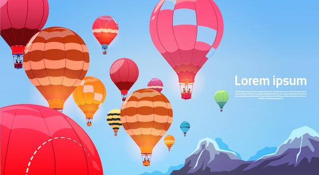 Colorful Air Balloons Flying In Sky Banner